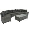 8-pieces Outdoor Wicker Round Sofa Set, Half-Moon Sectional Sets All Weather, Curved Sofa Set With Rectangular Coffee Table
